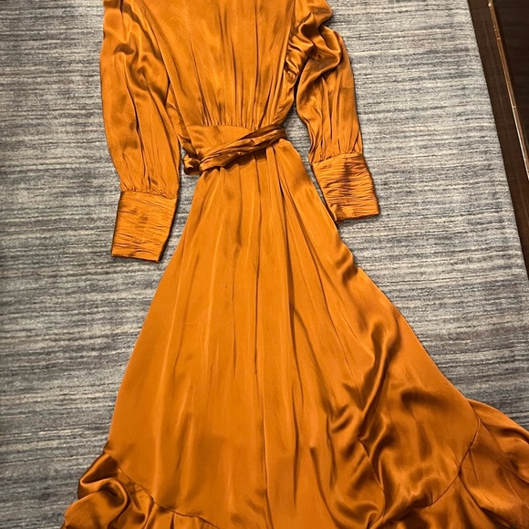 Beautiful Zimmermann Silk Ruffle  Wrap Dress in Burnt Orange., size 0 - Picture 2 of 5